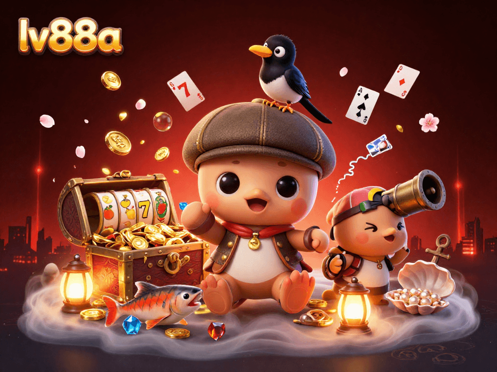 Engage in exciting gaming experiences with lv88a’s vibrant 3D representation of whimsical characters and casino elements.