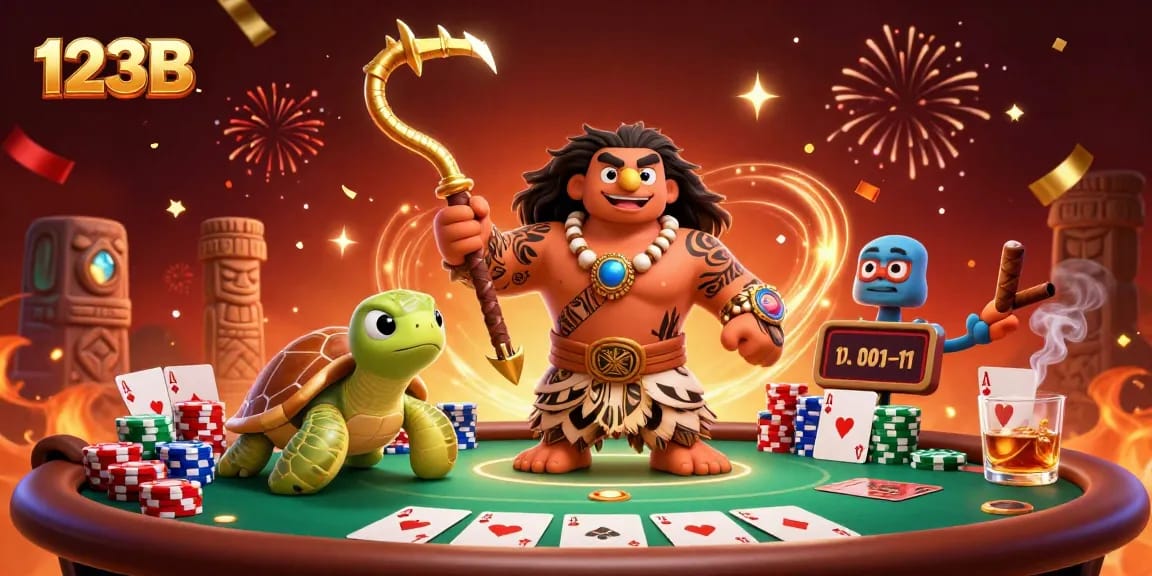 Engage with the thrilling world of 123B as colorful characters celebrate poker victories amidst vibrant casino elements.