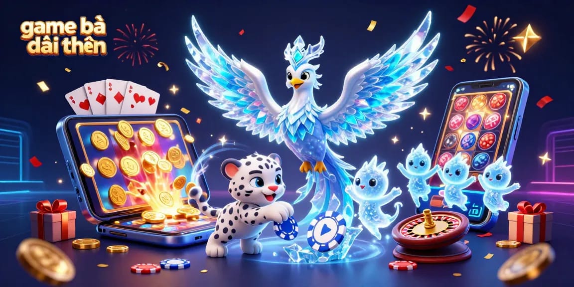 Engage with game bài đổi thưởng in this vibrant, 3D carnival of gaming excitement featuring animated casino elements.