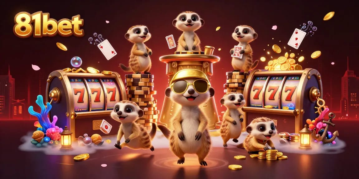 Experience the excitement of 81bet with playful meerkats running an elaborate casino operation.