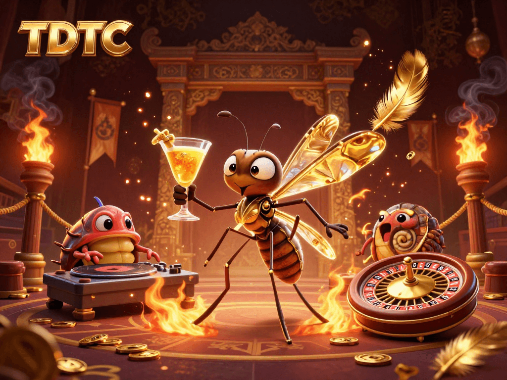 Engage with TDTC in this vibrant 3D digital casino scene featuring mega wins.