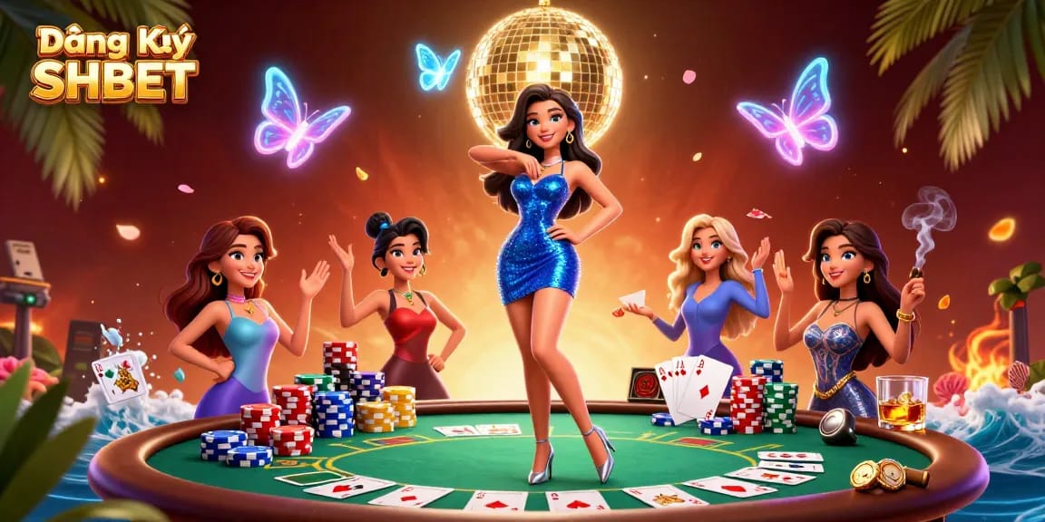 Experience the thrill of Đăng Ký SHBET with a glamorous casino scene full of poker excitement.