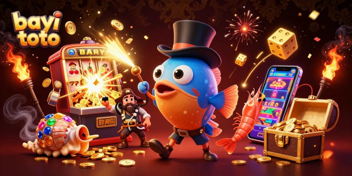 Engage in thrilling bayi toto gaming with vibrant characters and casino elements animated around them.
