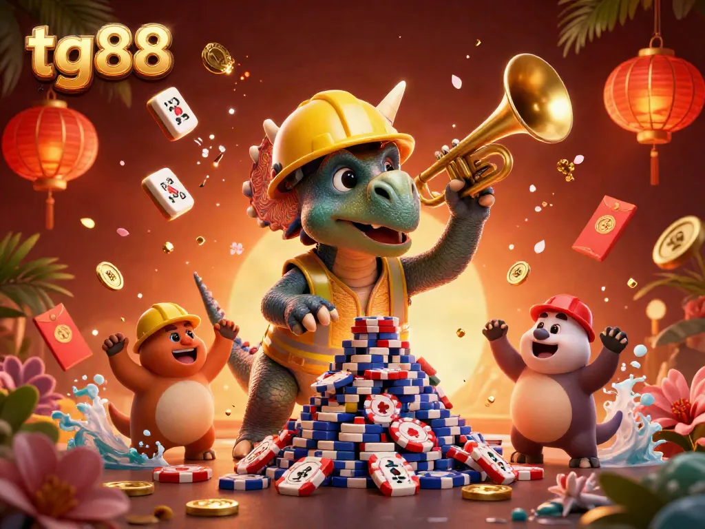 Play casino games at tg88 with 3D cartoon characters celebrating a big poker win!