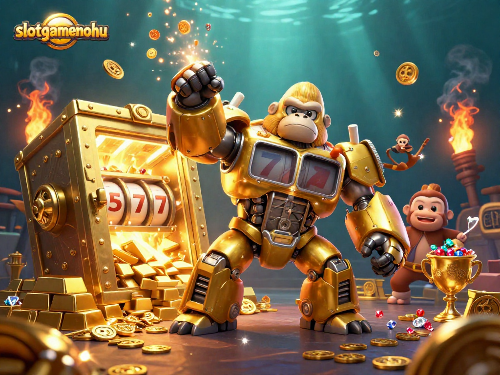 Experience thrilling jackpot action with slotgamenohu's immersive 3D illustrations featuring dynamic characters and vibrant casino elements.