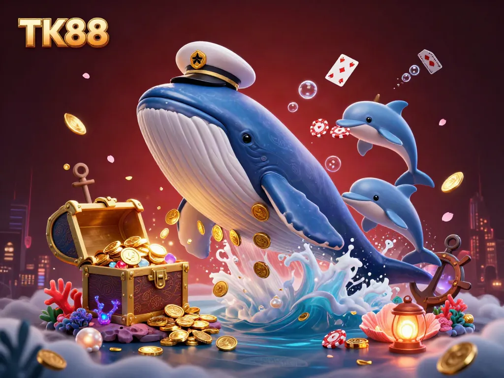 Experience winning moments at TK88 with a vibrant scene of casino-themed characters and elements.