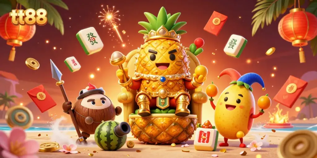 Spin and win with the vibrant characters of tt88 in a lively beach casino scene full of excitement.