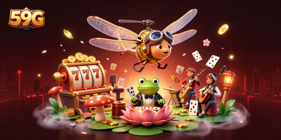 Experience thrilling gaming adventures at 59G with engaging slot reels and a vibrant atmosphere.
