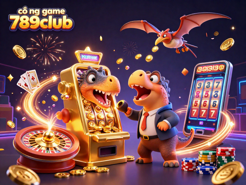 Catching flying coins at cổng game 789club in a 3D colorful casino illustration