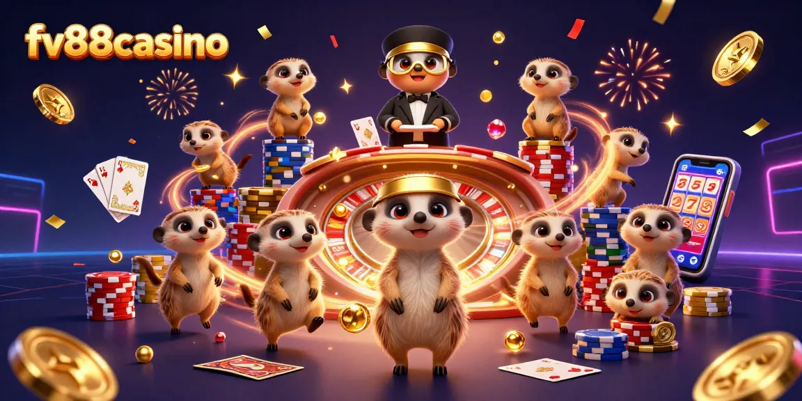 Experience excitement at fv88casino with immersive meerkat casino operation scene, vibrant and detailed.
