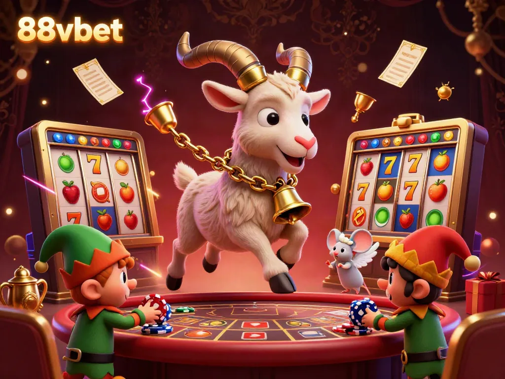 Experience exciting gameplay with 88vbet in a festive casino scene featuring unique characters.