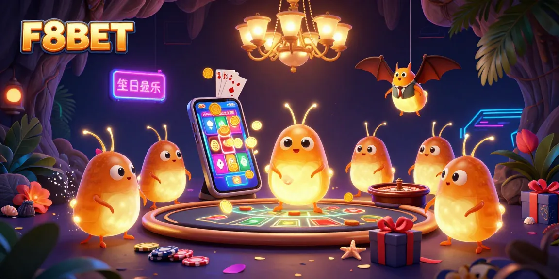 Experience thrilling gaming at F8BET with glowing glowworms illuminating a vibrant casino atmosphere.
