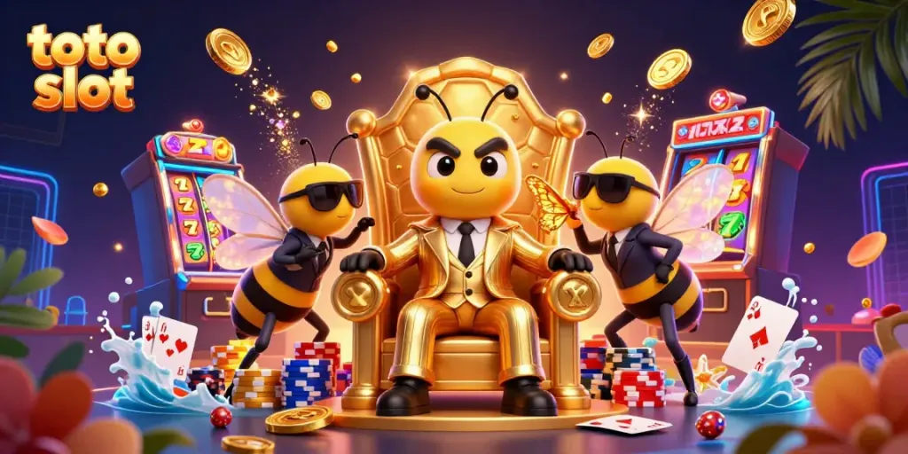 Spin the reels to win at the exciting toto slot games with our illustrated casino scene.