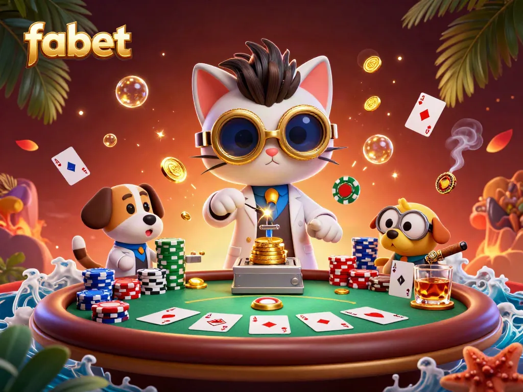 Experience the excitement of fabet with vibrant poker action and dynamic characters in a casino-themed illustration.