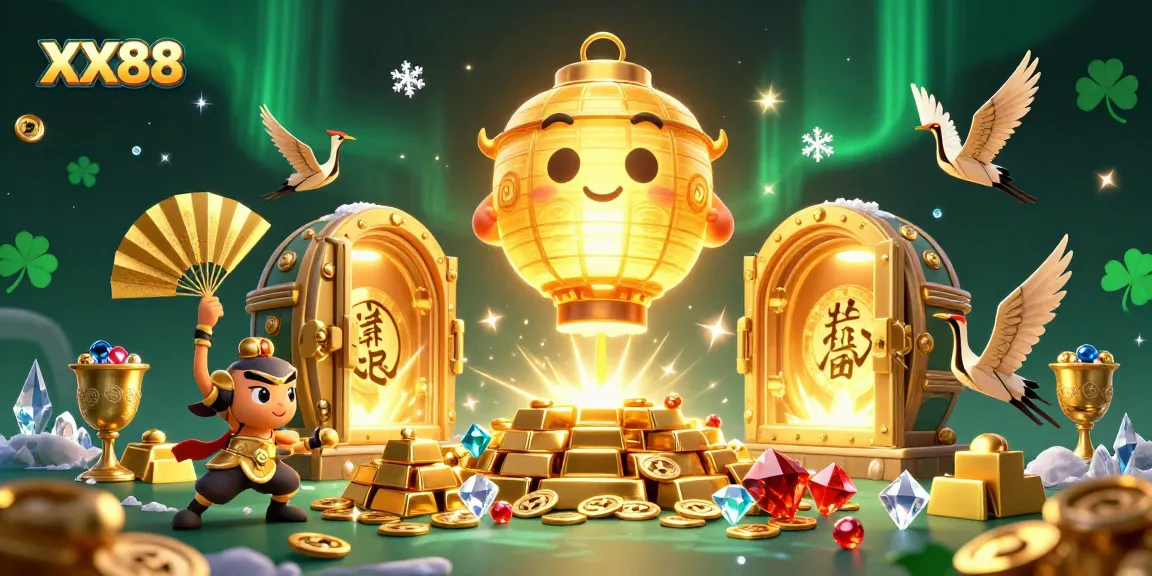 Immerse in the thrilling world of XX88 with vibrant scenes and glittering treasures in a dazzling online casino.
