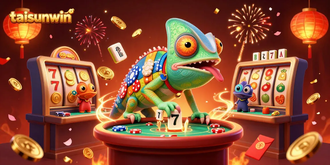 Engage in thrilling gameplay at taisunwin with vibrant casino scenes featuring slots and festive elements.