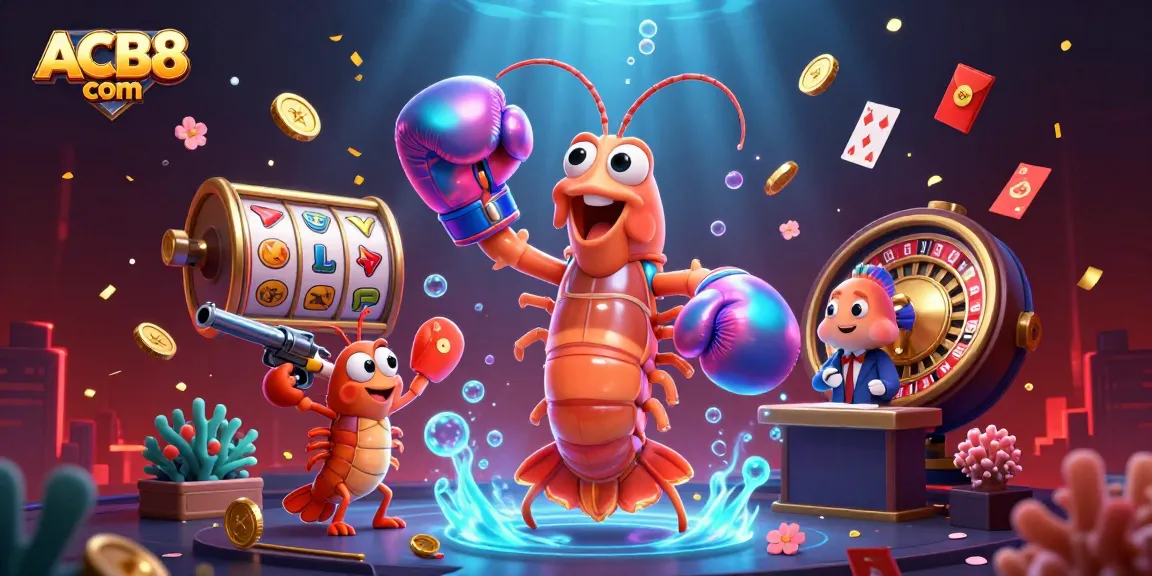 Experience thrilling gameplay at ACB8 com with vibrant slot games and animated casino elements.