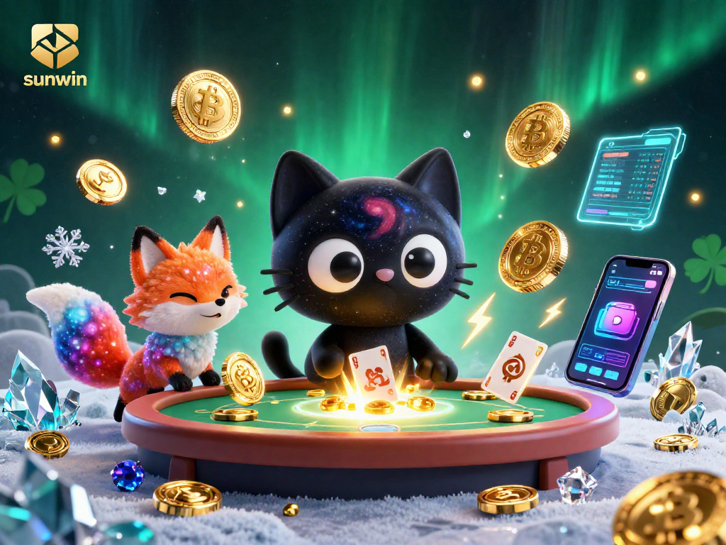 Play with sunwin's cosmic gaming experience featuring a black hole cat and nebula fox.