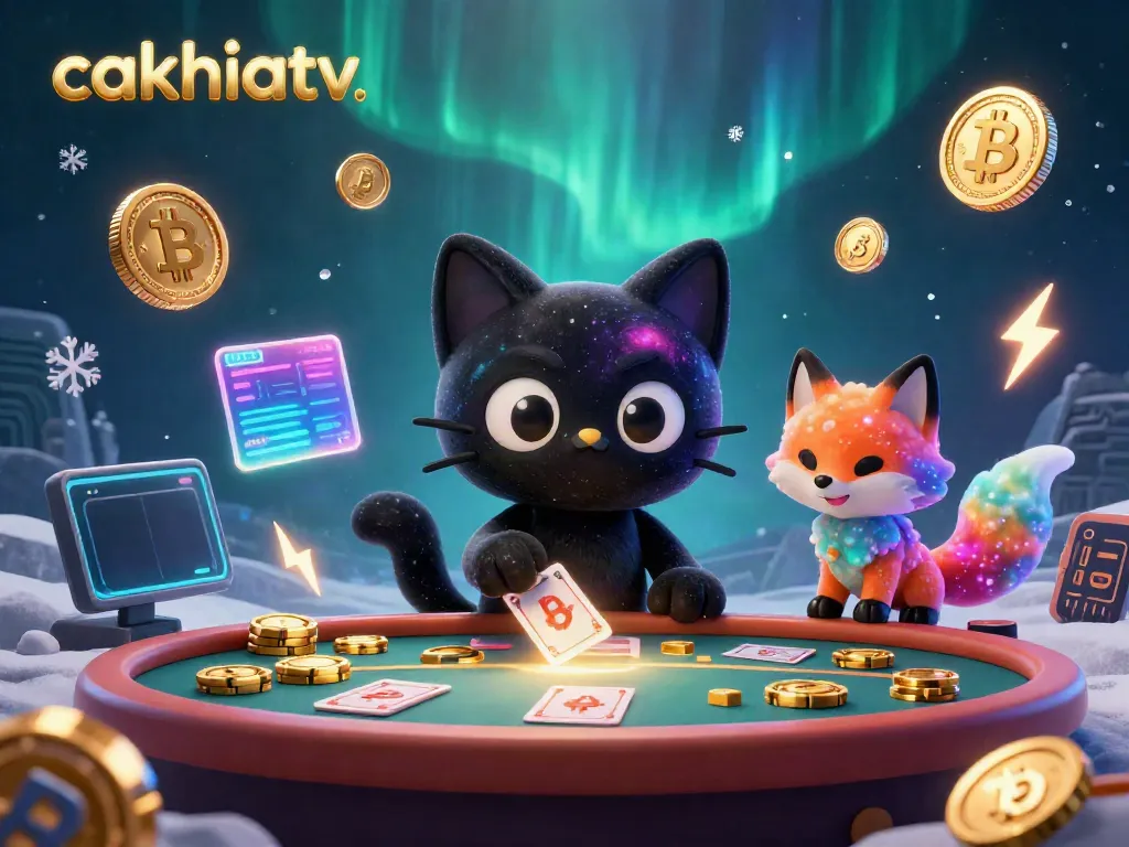 Engage with the cosmic casino experience on Cakhiatv, where the black hole cat captivates with golden chips and cards.