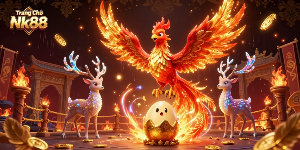 Experience thrilling actions on Trang Chủ Nk88 with a captivating fire phoenix and gaming atmosphere.