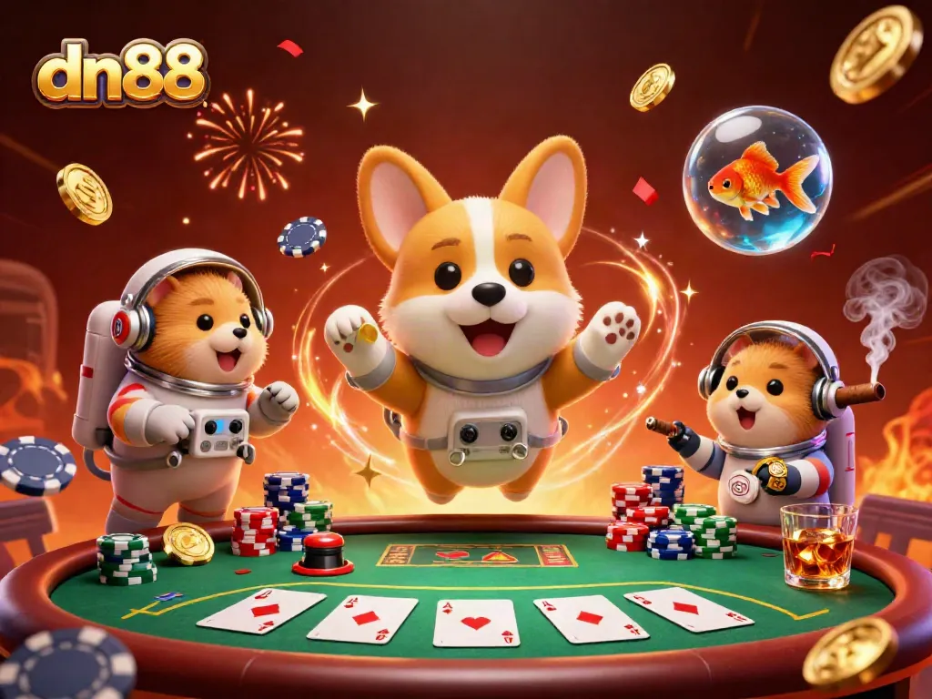 Experience the vibrant excitement of dn88, featuring a playful astronaut corgi in a unique space casino.