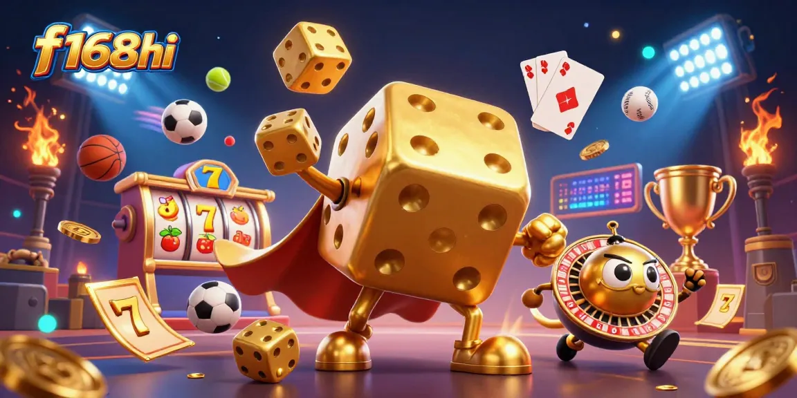 Engage with exciting gameplay at f168hi, featuring a golden dice golem and dynamic slots elements.