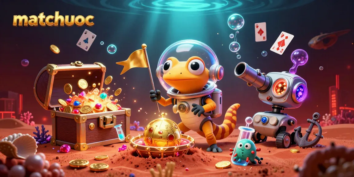 Engage with matchuoc's immersive gaming universe featuring a Martian gecko in a vibrant casino setting.