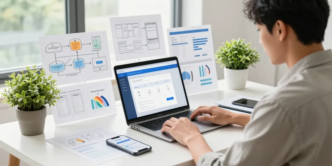 Entrepreneur using an online payment gateway on a laptop in a modern workspace