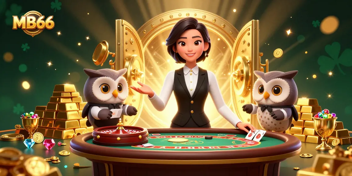 Experience thrilling gameplay with MB66's luxurious baccarat table and charming dealers in action.