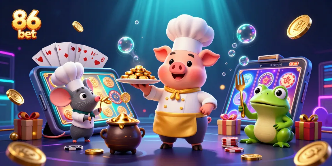 Win big at 86 bet with vibrant slot games, gold coins, and exciting casino elements.