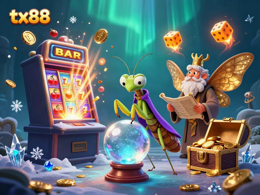 Engage in thrilling gaming adventures with tx88, featuring a vibrant 3D casino scene with fortune tellers and jackpots.