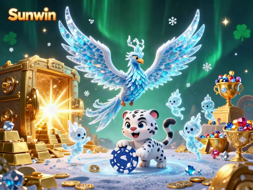 Experience the thrill at Sunwin with a dazzling ice phoenix and treasure-filled casino!
