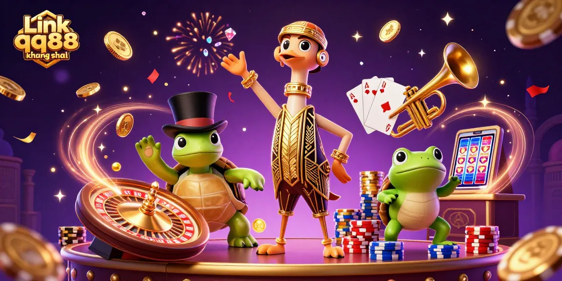 Activate your luck with Link qq88 không chặn at this vibrant casino scene featuring cheerful characters.