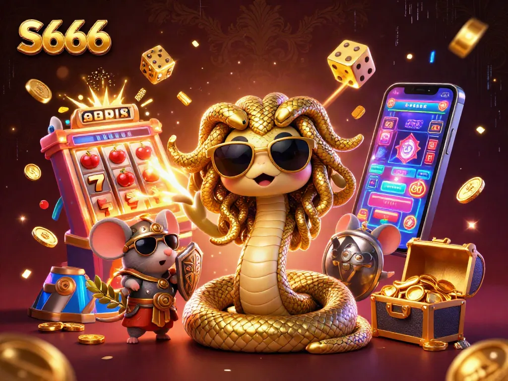 S666 bursts with excitement through a colorful slot machine explosion in this vibrant casino scene