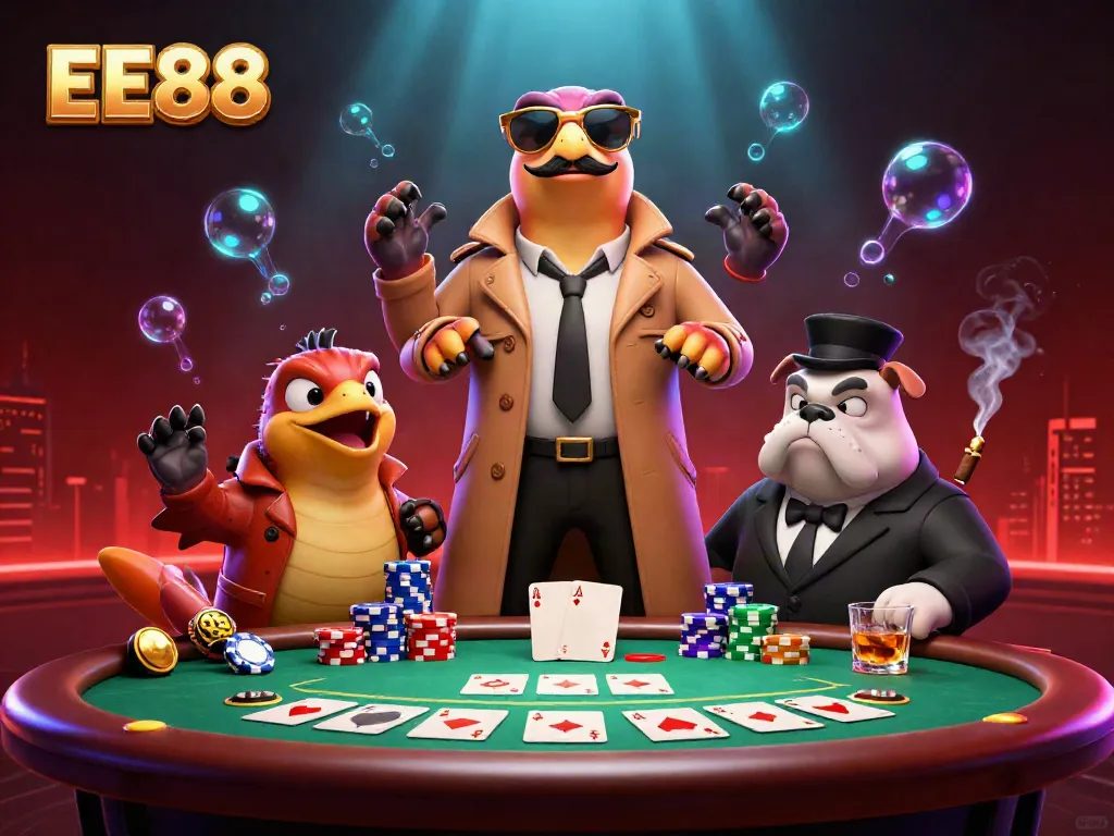 Experience the thrill of EE88 as playful raptors sneak into a VIP casino lounge.