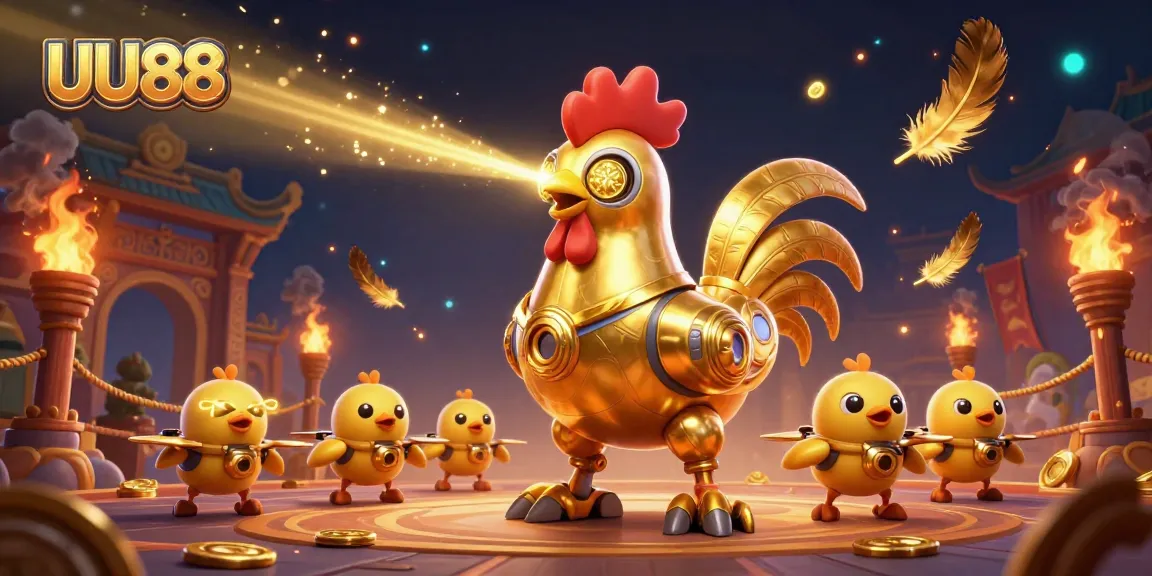 Engage in thrilling gameplay at UU88 with golden rooster robot and dynamic gaming elements.