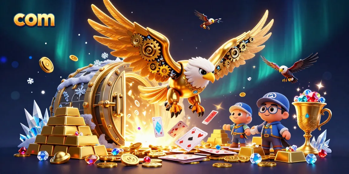 Experience the thrill of com with a cybernetic eagle amidst dazzling casino treasures.
