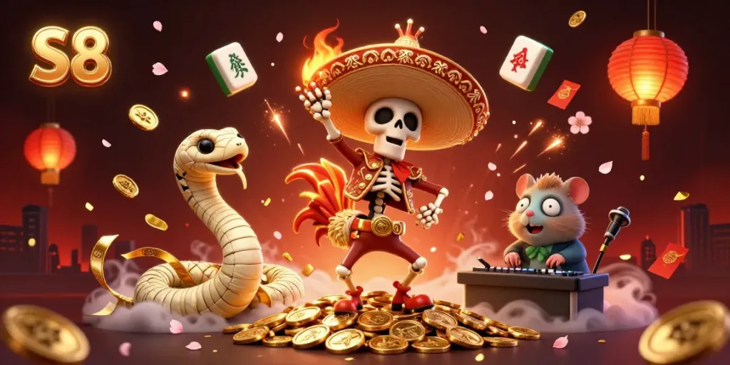 S8 invites players to win big with 3D casino characters celebrating on golden coins