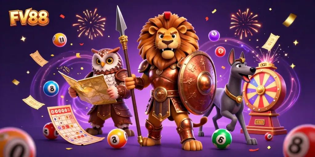 Engage with the vibrant gaming universe of FV88, featuring exciting lottery elements and dynamic characters.
