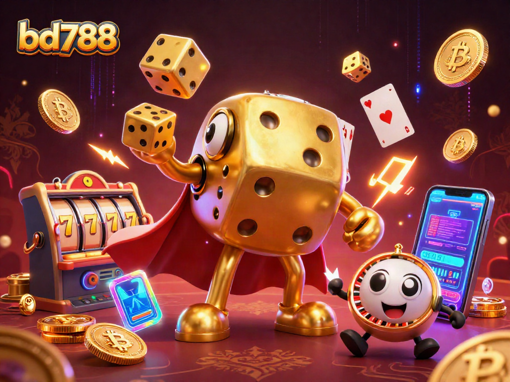 Engage in exciting gameplay with bd788's vibrant casino-themed illustration featuring dynamic characters and game elements.