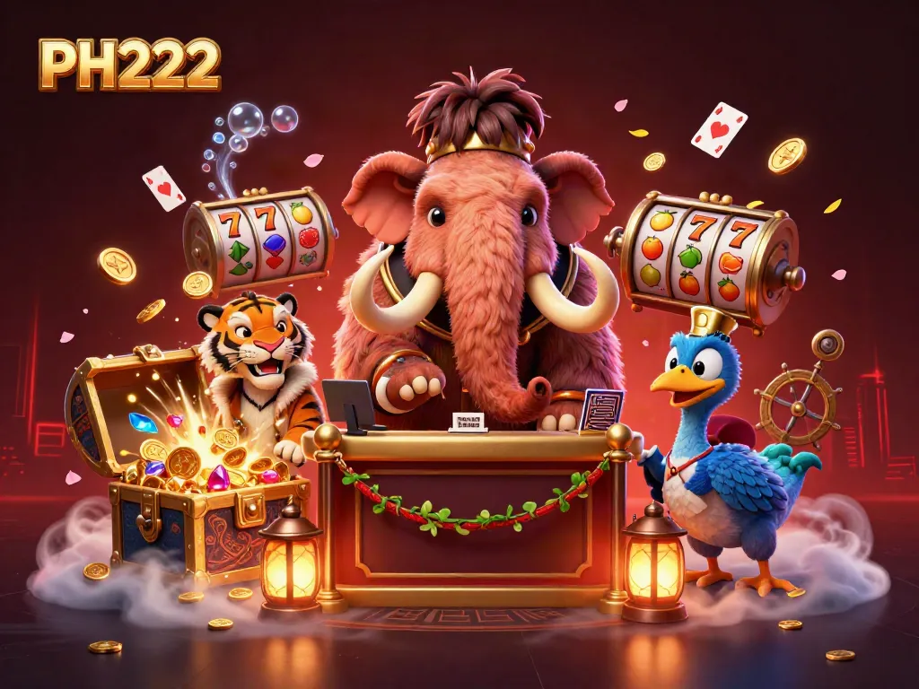 Experience the thrill of PH222 with a vibrant casino scene featuring a woolly mammoth bouncer and a saber-tooth tiger VIP.