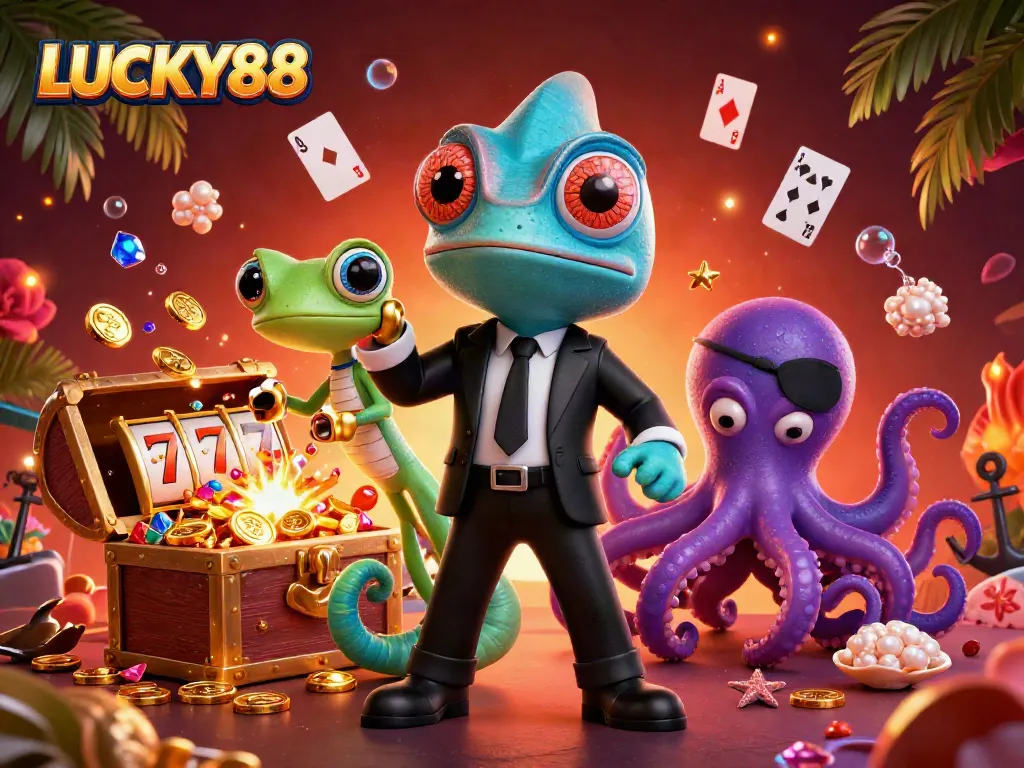 LUCKY88 showcases an action-packed scene of secret agents in a casino environment, energizing game activities.