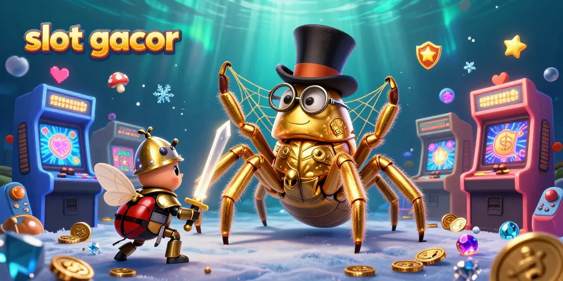 Engage with slot gacor strategies under a captivating scene of whimsical characters and vibrant casino visuals.