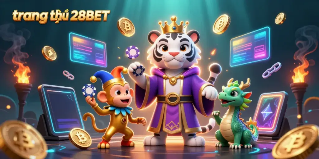 Experience the excitement of gaming with trang chủ 28BET, featuring vibrant characters and dynamic casino elements.