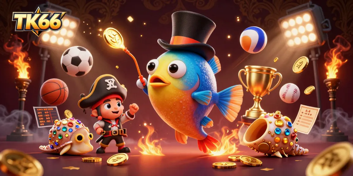 Experience thrilling action with TK666's vibrant animated scene featuring shimmering coins and engaging sea creatures.