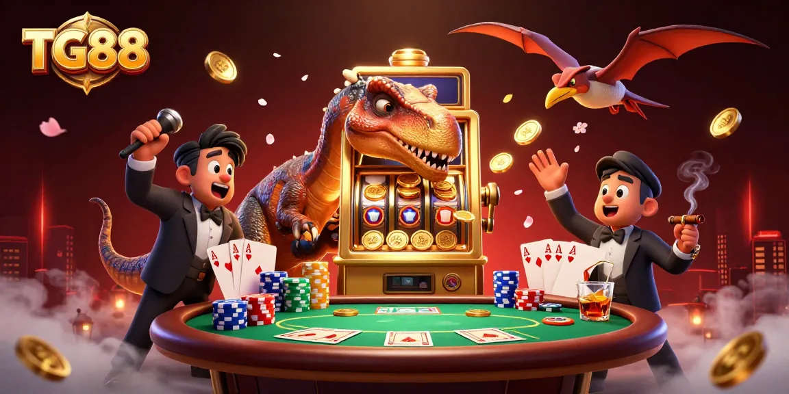 Experience TG88's thrilling casino atmosphere with a pachycephalosaurus winning big at the slots!