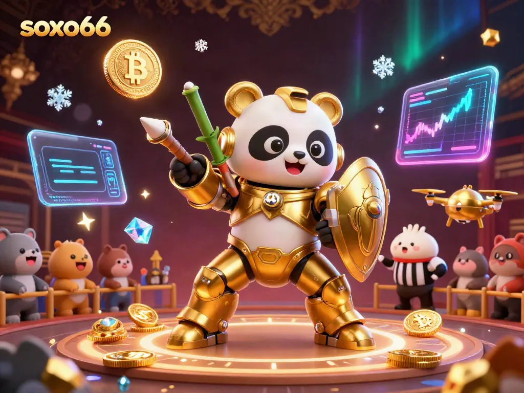 Engage in soxo66 betting strategies with vibrant gambling art depicting an energetic panda pilot and crypto elements.