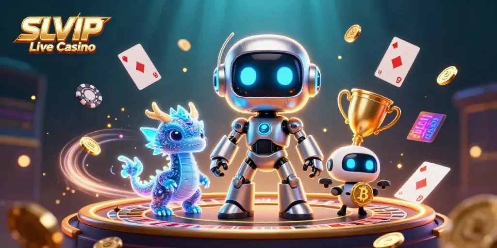 Experience the excitement of SLVIP Live Casino with a vibrant gaming scene and immersive characters.