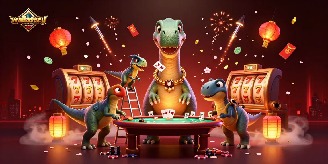 Engage in thrilling poker action at wallaseycemetery with a giant brontosaurus overseeing the game.