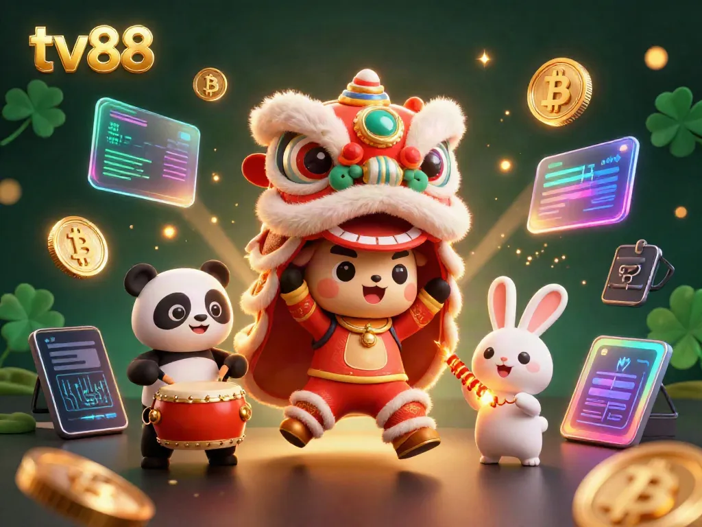 Engage in thrilling casino experiences with tv88's vibrant characters in a dynamic 3D illustration.